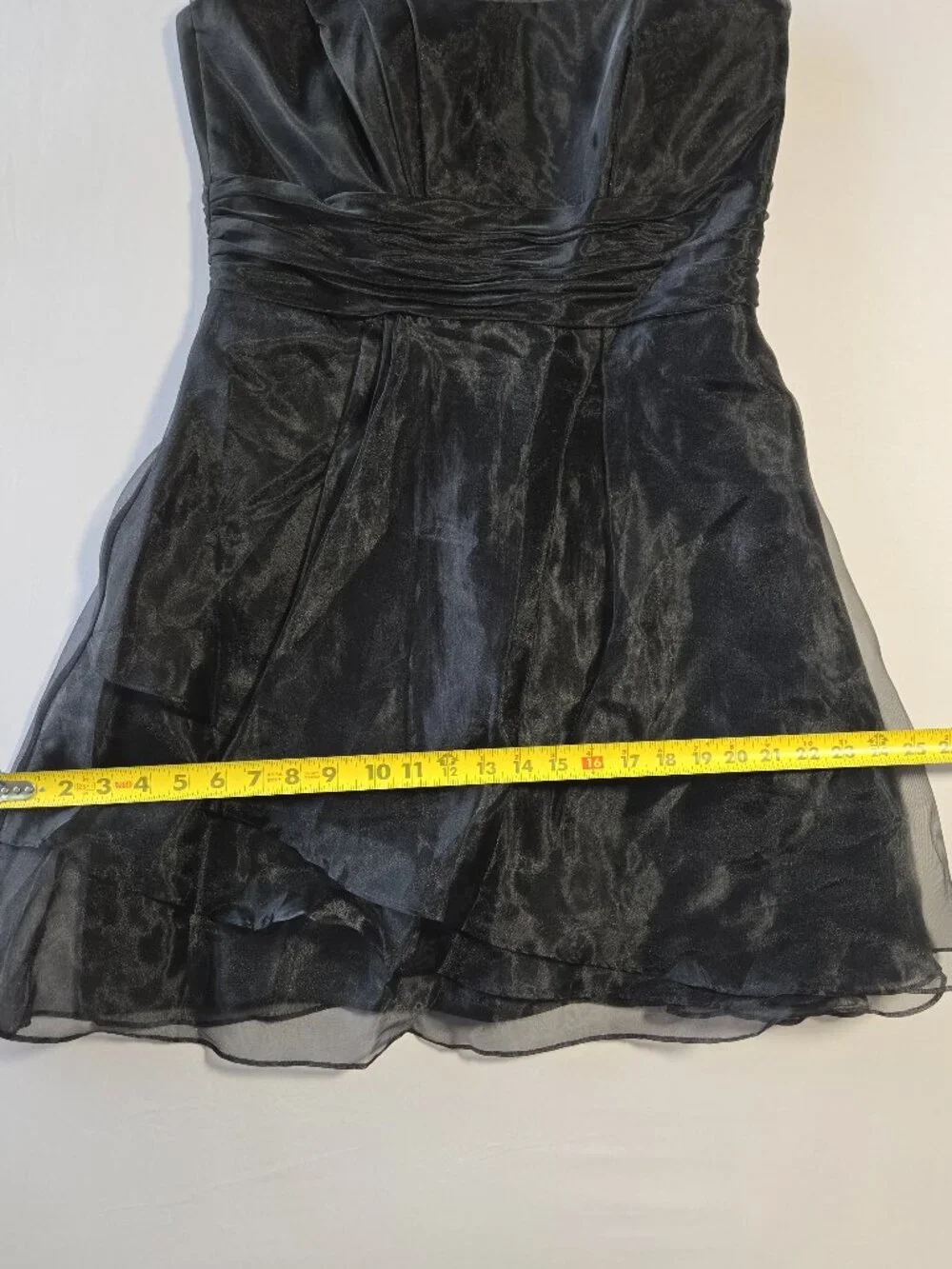 NWT David's Bridal Size 12 Black Strapless Organza Short Prom Dress Party F14335